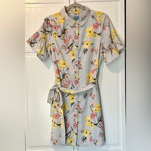 CeCe Floral & Stripes Shirtdress Size 12